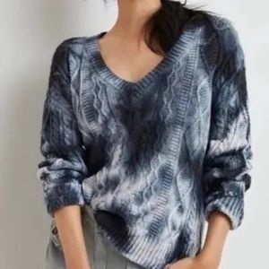 Anthropologie Pilcro Joni blue/grey tie dye cable knit v-neck sweater